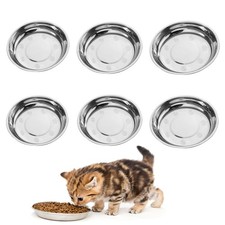 Cat Bowls 6 Pack Shallow Wide Pet Food Water Dishes Stainless Steel