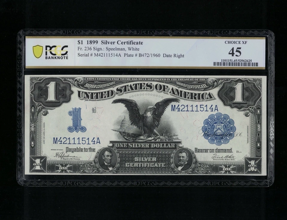 SC 1899 $1 Fr.236 Black Eagle Silver Certificate PCGS 45 XF (514A) - Image 2 of 4