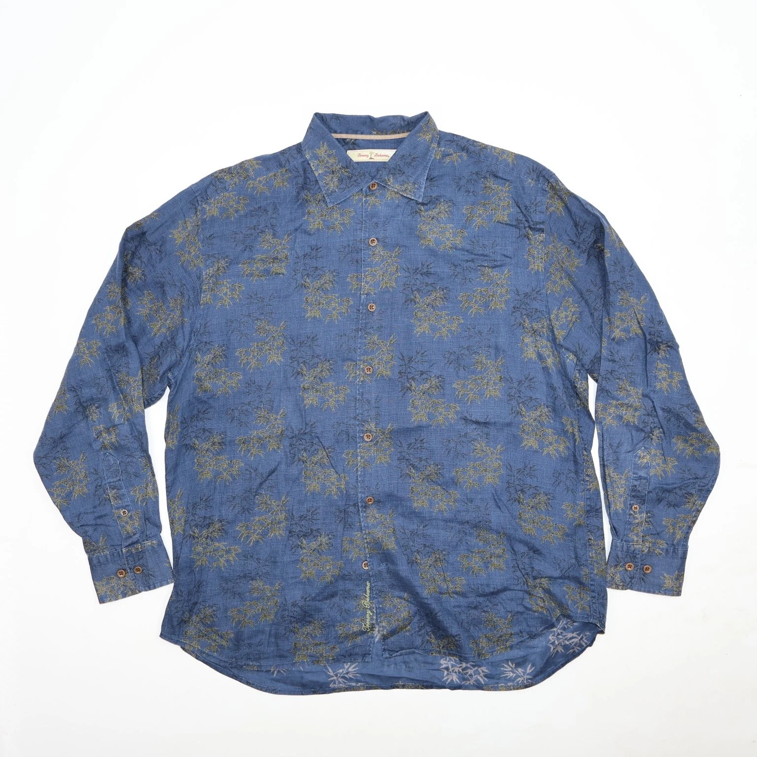 Tommy Bahama Casual Button-Up Long Sleeve Shirt Men's Blue Large Linen Floral