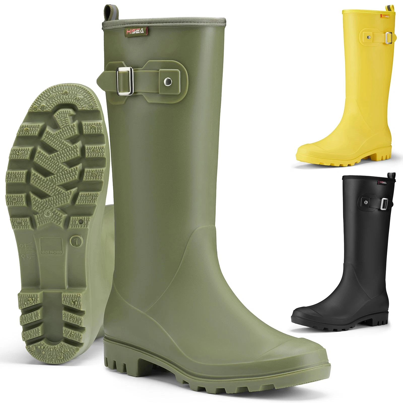 HISEA Women Knee High Rain Boots Slim Calf Wellington Boots Waterproof Work Boot