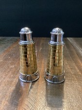 Vintage Brass Chrome LIGHTHOUSE Salt Pepper Shakers 4" Nautical