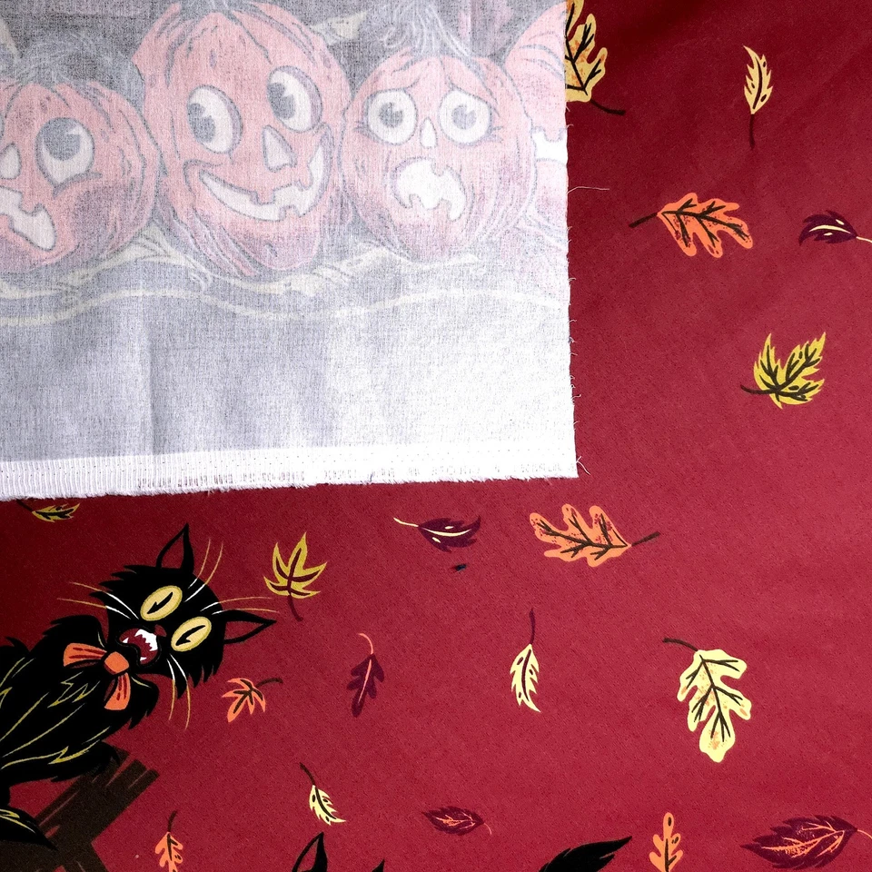 Vintage Halloween Cat Cotton Fabric 58" by the yard Pumpkin Border Print - Image 4 of 4
