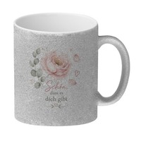 Glitzer-Kaffeebecher SchöN - Tasse Mit Zarter Pfingstrose Mit Spruch: SchöN