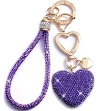 Cute Heart Keychains for Women, Bling Key chain Accessories Girly A Purple