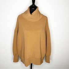 Varley Milton Sweat caramel golden brown ribbed funnel neck side zip top Large