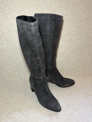 Aquatalia Delle Dress Weatherproof Suede Tall Gray Heel Boot Size 7 1/2