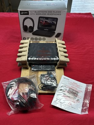 TESTED GPX PDB1077B Portable DVD Player 10.1 Inch Display & Bluetooth Headphones