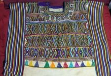 VINTAGE HANDMADE GUATEMALAN HUIPIL BOLD GEOMETRIC PATTERN NEBAJ