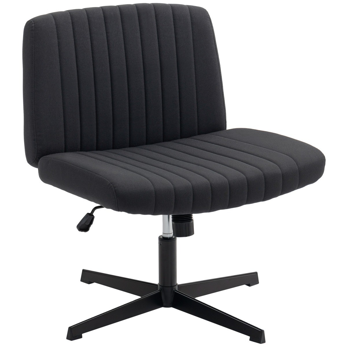 Extra Wide Seat Desk Chair Tilt Function Linen Upholstered Criss Cross Leg Black