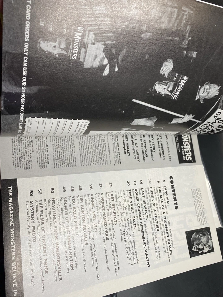 1994 FAMOUS MONSTERS 203 | VINCENT PRICE TRIBUTE ISSUE | FREE SHIPPING — 第 4/4 张图片