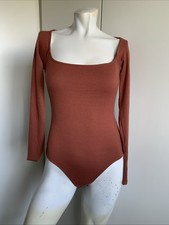  NWT small ASTR the label long sleeve ribbed bodysuit square neck Marsala