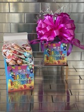 Kids Happy Birthday Charms Lollipops Candy Gift Basket-Box Wrapped & Pink Bow
