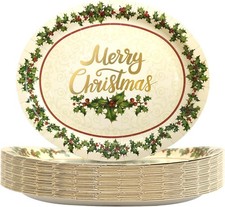 Paper Plates Christmas Holly Oval Vintage Holiday Party Tableware Disposable