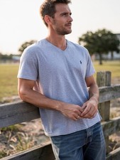 Polo Ralph Lauren V-Neck Tee Classic Fit Heather Light Blue Men  s XXL