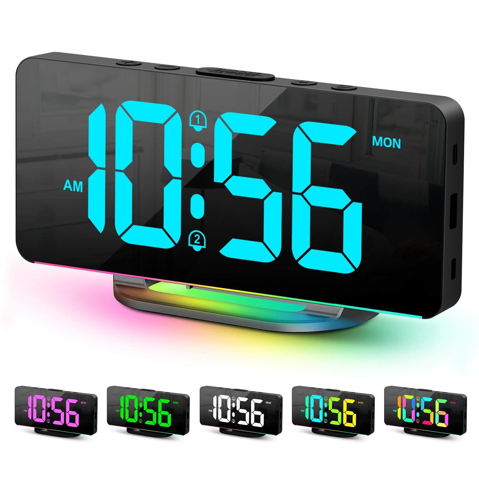Large Led Clock For Bedrooms With 10 Color Changing Night
