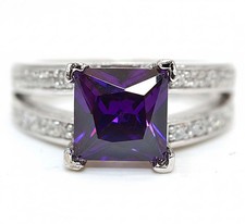 3CT Amethyst White Topaz 925 Solid Sterling Silver Ring Sz 8 MB5-5