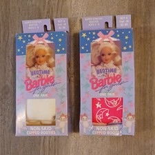 Vtg 1994 Bedtime Barbie For Girls Acrylic/Nylon Cuffed Booties Socks In Box Set