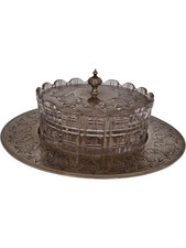 Antique Vintage Ornate Electroplated Glass Butter Dish With Lid (PNH)