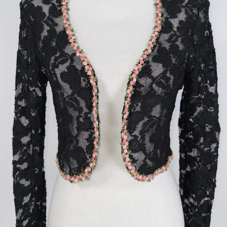 Top bolero de encaje vintage Betsey Johnson Luxe para mujer Fairy Grunge grande negro Y2K Foto 3 de 4