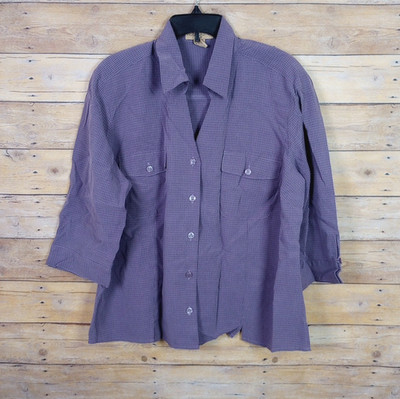 Notations Women Shirt 1X Purple Black Plaid Long Sleeve Button Down