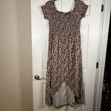 J FOR JUSTIFY Black Floral Smocked Off Shoulder Maxi Dress 2X high low wrap slit