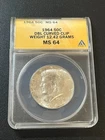 1964 KENNEDY HALF DOLLAR ERROR ANACS MS-64 - DOUBLE CURVED CLIP - CERTIFIED -50C