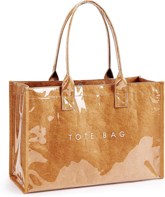 KALIDI PVC Tote Bag Women S Kraft Paper Work Handbags Purses with Top Handle