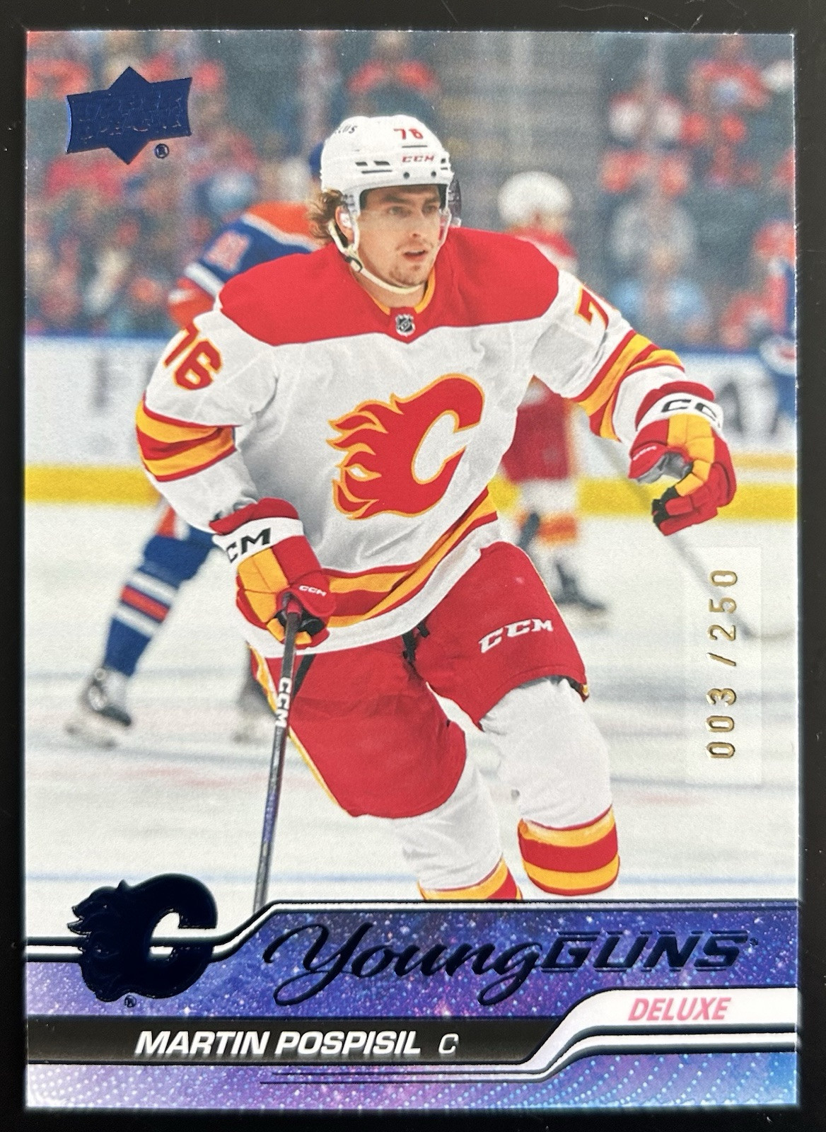 2023-24 UD Martin Pospisil Flames #713 Young Guns Rookie Deluxe /250 Free Ship