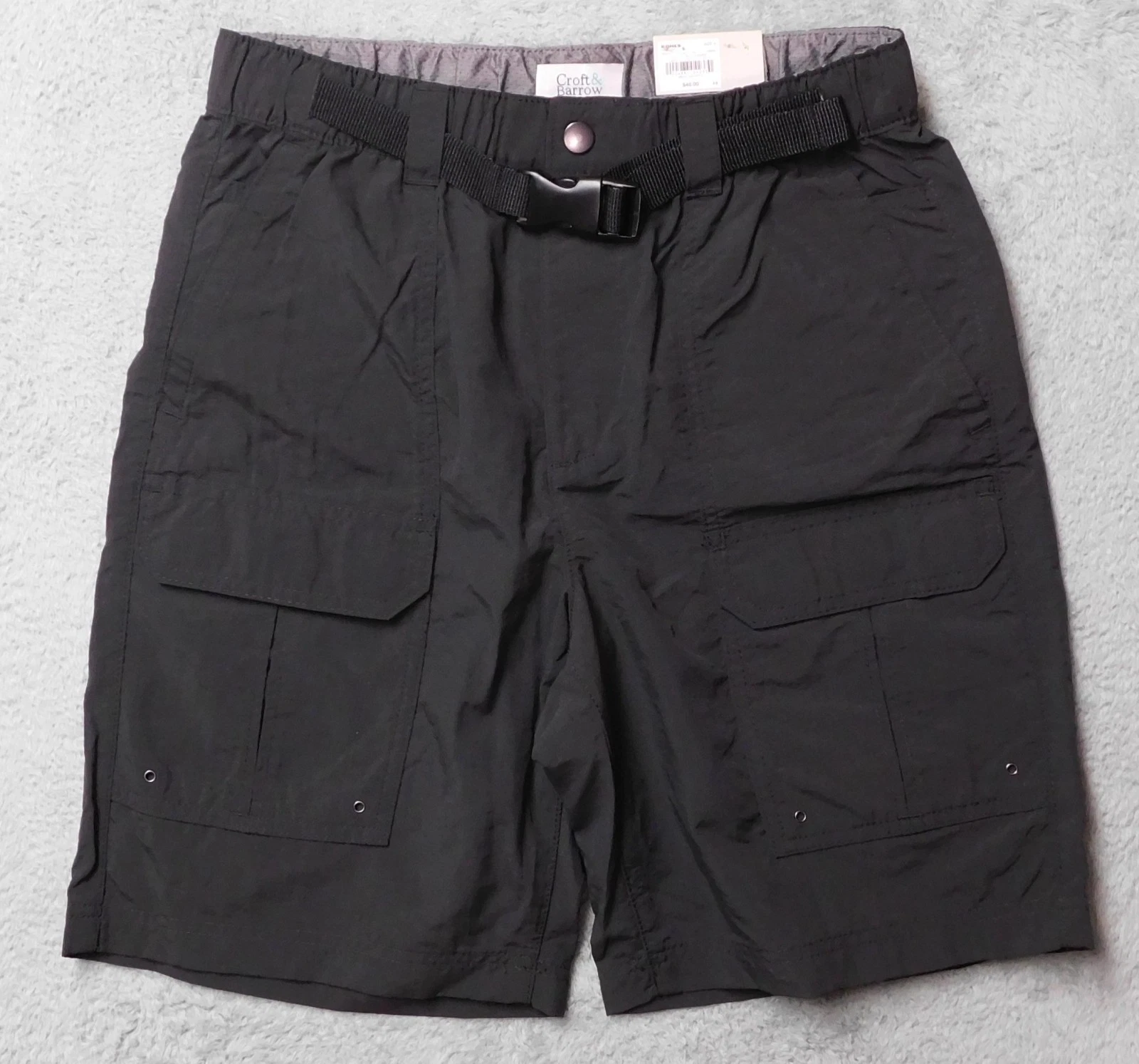NWT Croft & Barrow Cargo Shorts Men's Small Charcoal Gray Nylon Belted Hiking
