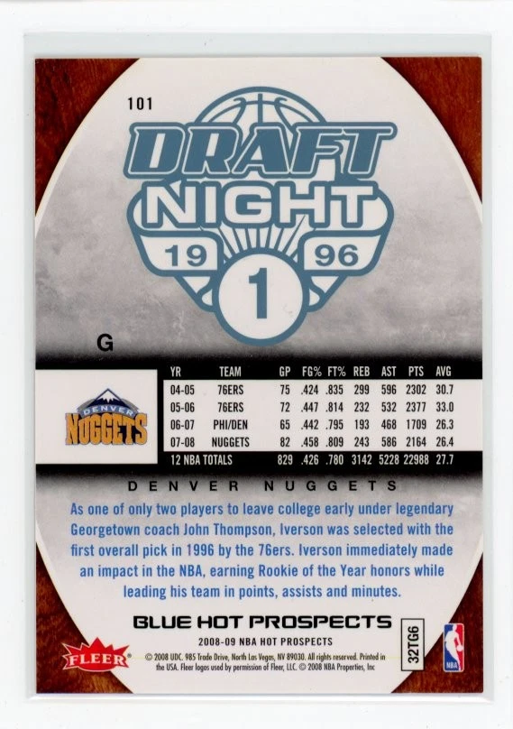 2008-09 Fleer Hot Prospects #101 Allen Iverson Blue - Image 2 of 2