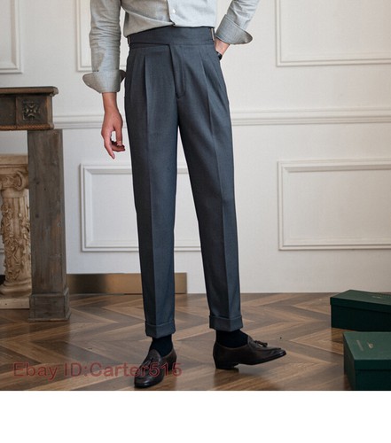 Men's Gurkha Straight Leg British Casual High Waisted Long Pants Trousers Retro - Bild 11 von 26