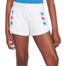 DSG Youth Girls' Fleece Shorts Pure White Star Stripe, Size YL 14 , NWT