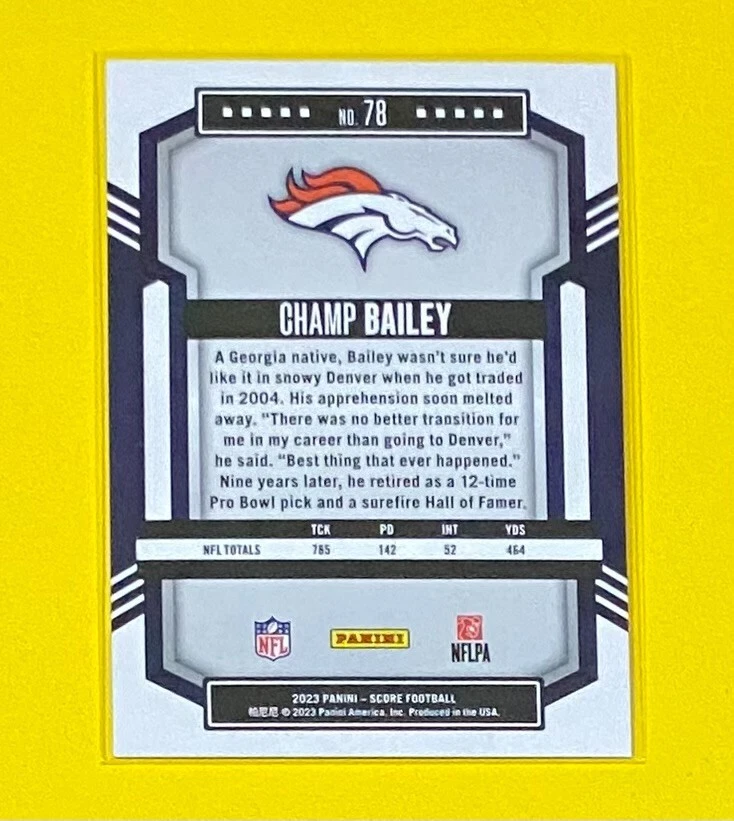 2023 Panini Score Champ Bailey ORANGE LAVA PARALLEL /565 SP Broncos #78 (HOF) 🔥 - Image 4 of 4