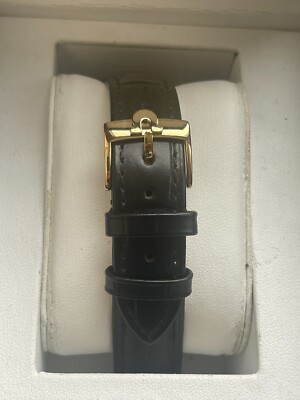 Beautiful NEW 21mm FOR OMEGA Black Leather Strap Bracelet & Gold Colour Buckle