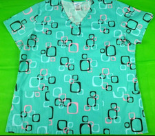 SB Scrubs teal square pattern unisex men's women's scrub top size L