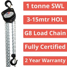 LiftinGear 1 tonne Chain Block Lifting Hoist Crane Manual Hand Pulley 3-15mtr