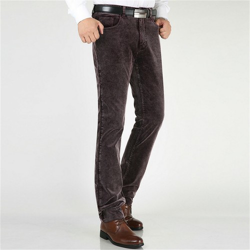 Uomo Pantaloni di Velluto Gamba Dritta Vintage Vita Media Casual Bootcut  Slim | eBay