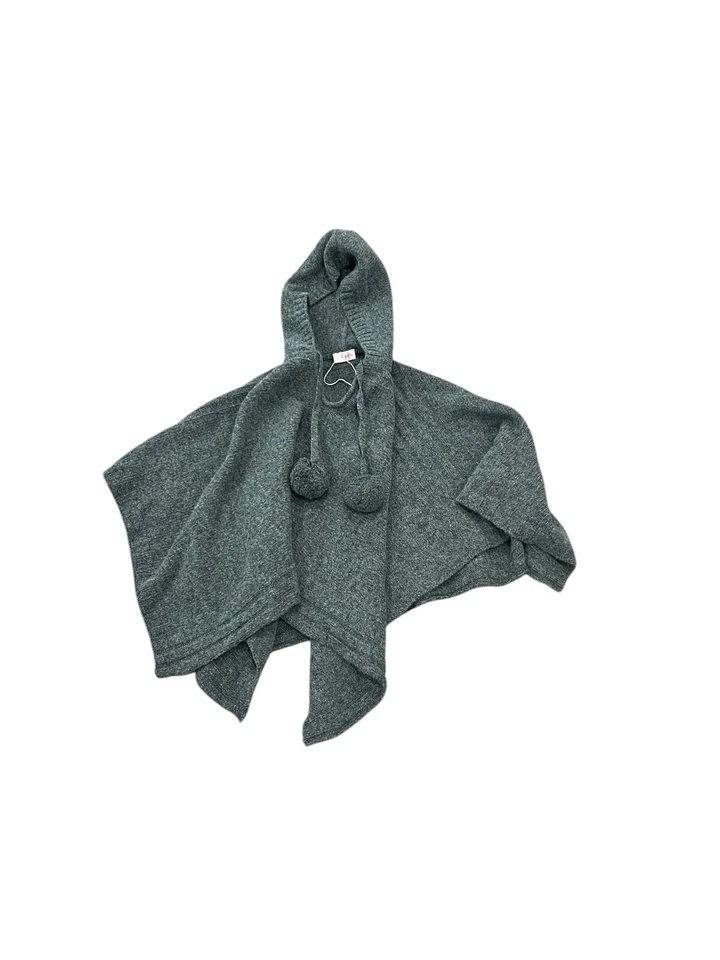 IL GUFO ITALIA NIÑAS GRIS PUNTO PONCHO CAPA SUÉTER POMPONES CON CAPUCHA LANA MERINO 4 Foto 2 de 4