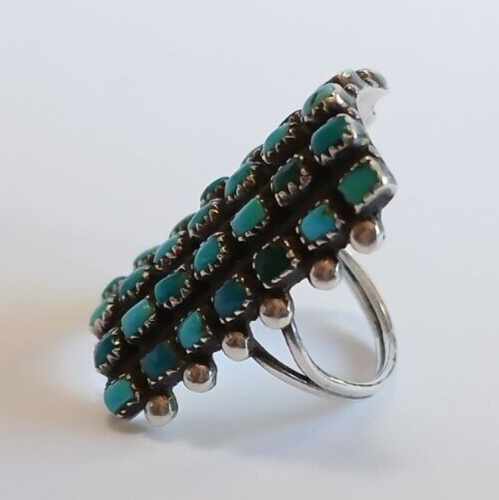 VINTAGE BEAUTY ZUNI INDIAN SILVER MULTI STONE SQUARE TURQUOISE RING SIZE 5 - Picture 3 of 5