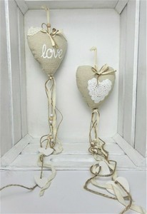 Fensterdeko Hanger Deko Hangedeko Landhaus Dekoration Holz Stoff Herz Natur Weiss Ebay
