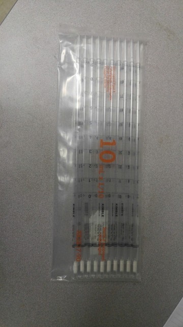 10 KIMBLE 72100-10110 Disposable Serological Pipet 10mL 1/10 Plugged