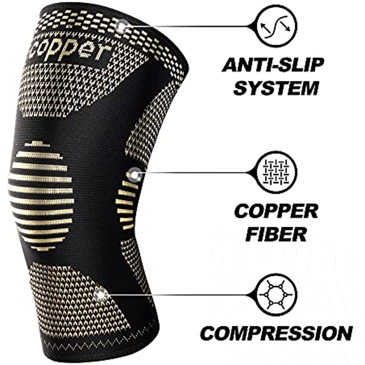 Copper Knee Brace Sleeve Compression Sports Gym Arthritis Pain Relief Support UK eBay