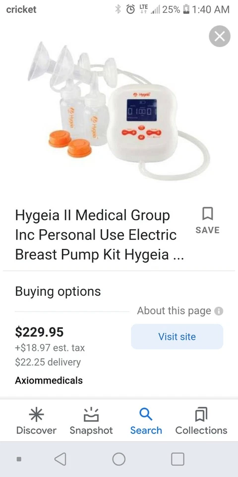 Juego extractor de leche eléctrico doble hygeia. Foto 4 de 4