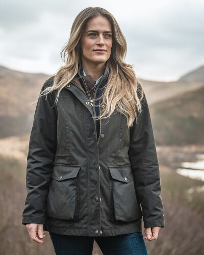 Hoggs of Fife Ladies Womens Waterproof Olive Caledonia Waxed Jacket (Sizes XS-2X - Picture 1 of 8