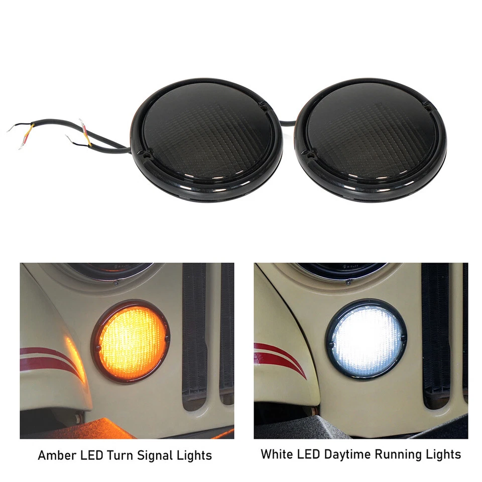 Front Turn Signal Lights Lamps w/White DRL For 1976-1986 Jeep CJ5 CJ7 Scrambler - Image 4 of 4