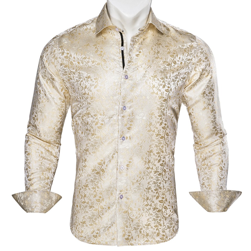 Mens Black Silk Shirt Long Sleeve Stain Casual Button Down Shirts S3XL