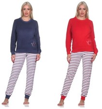Neu Frauen/Damen Frottee Schlafanzug/PYJAMA Rot/Blau  Baumwolle Bündchen 3805