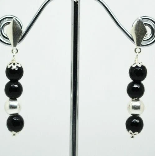 Orecchini di lusso con gemme neri in argento