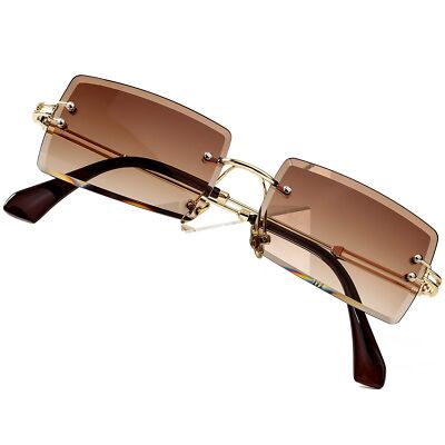 Rectangle Sunglasses for Women Men Rimless Square Sun Glasses Candy Color Shades
