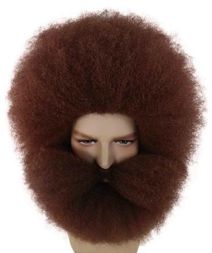 Wildman | Men's Brown Color Straight Spiked Afro Wildman Wig with Beard HM-1405 - Picture 7 of 9